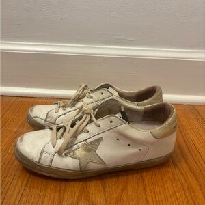 Golden Goose White and Gold Star Sneakers